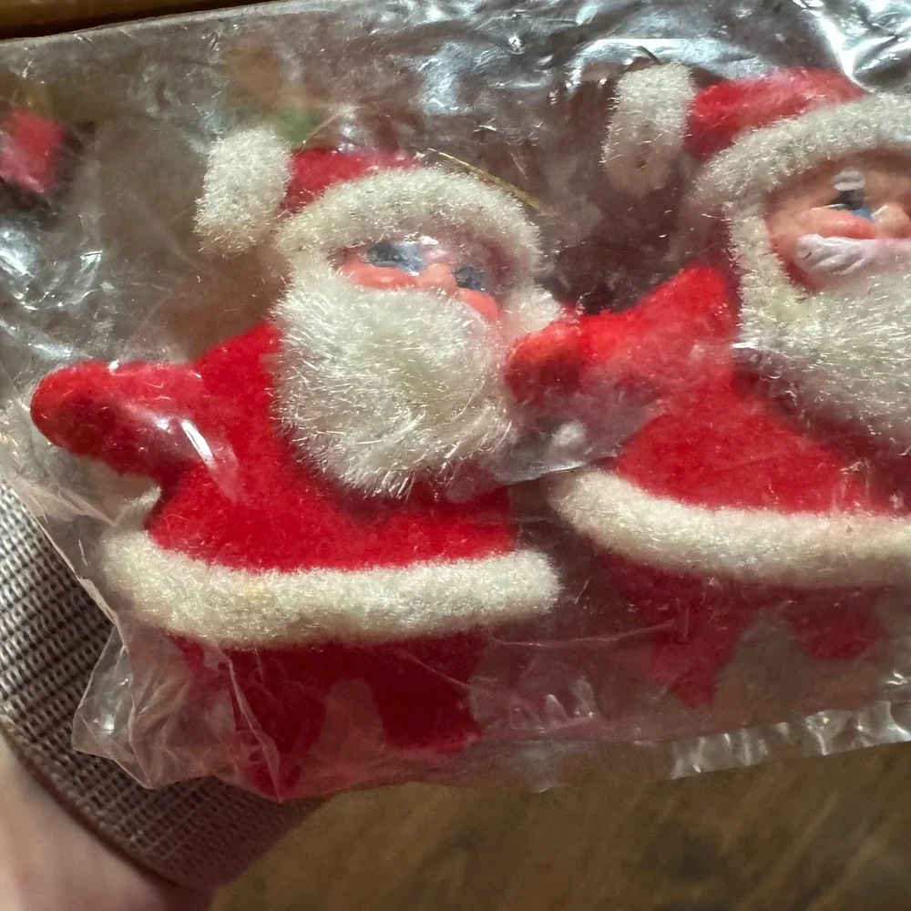 Vintage Flocked Santa Ornaments Set of 4 Marcel Schurman Made in Japan No 3493